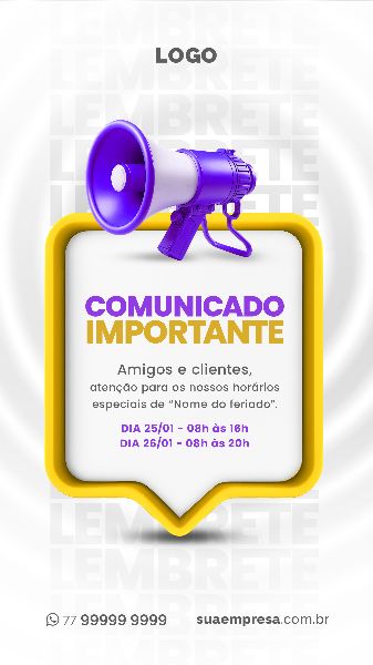 SOCIAL MEDIA PARA AVISOS E COMUNICADOS - ROXO AMARELO