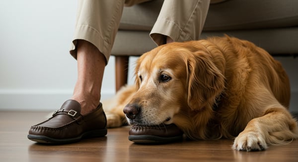 GOLDEN RETRIEVER COM CABEÇA EM SAPATO 2