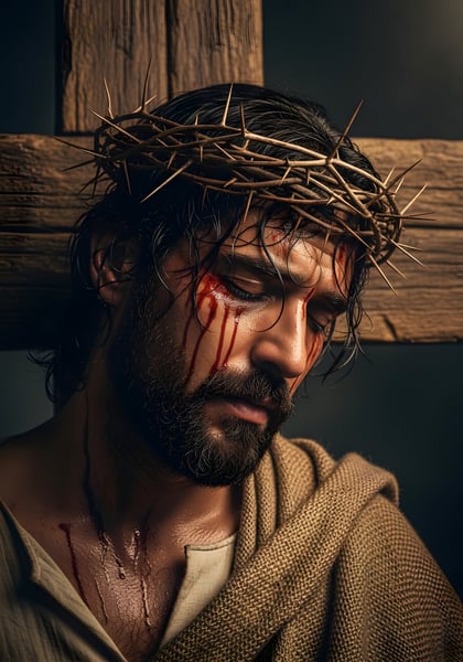 JESUS CRISTO COM A COROA DE ESPINHO E A CRUZ DE MADEIRA 02