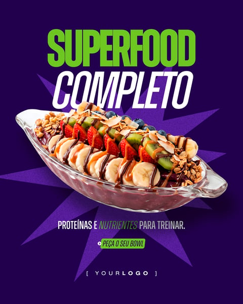 BANNER PARA REDES SOCIAIS BARCA DE AÇAÍ COM FRUTAS PSD EDITÁVEL