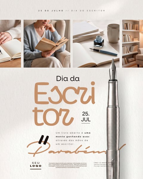 DIA DO ESCRITOR 25 DE JULHO SOCIAL MEDIA PSD EDITÁVEL 2
