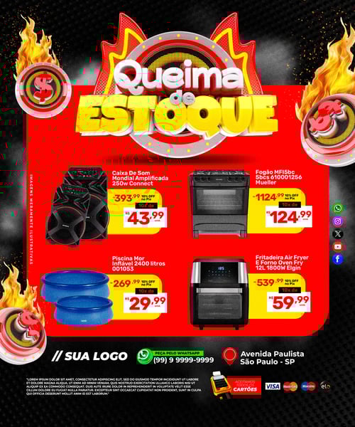 Encarte Queima de Estoque Loja Ofertas Editáveis para Redes Sociais