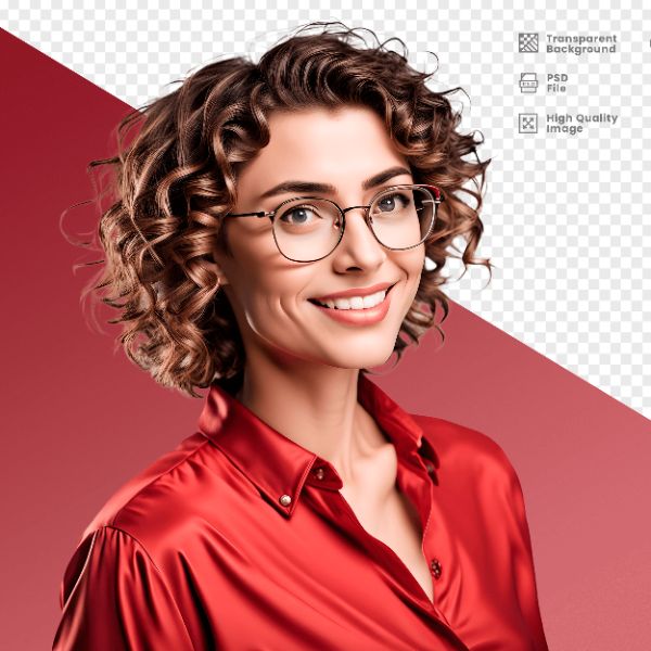 MULHER COM CAMISA VERMELHA E ÓCULOS