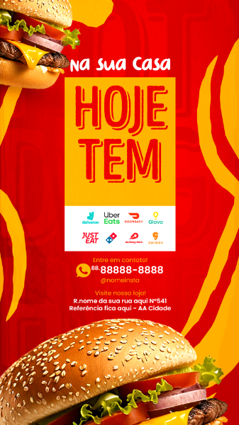 STORIES HOJE TEM HAMBÚRGUER SOCIAL MEDIA LANCHONETE PSD EDITÁVEL