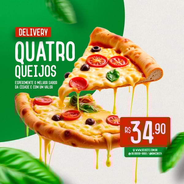 FEED DELIVERY PIZZA QUATRO QUEIJOS PIZZARIA SOCIAL MEDIA PSD EDITÁVEL