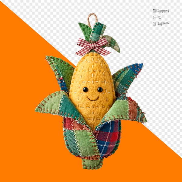 MILHO CAIPIRA FELTRO PATCHWORK SORRIDENTE FESTA JUNINA DECORATIVO PNG TRANSPARENTE