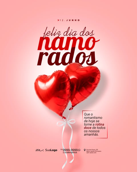 DIA DOS NAMORADOS CARTAZ DELICADO COM DOIS BALÕES DE CORAÇÃO PSD EDITÁVEL