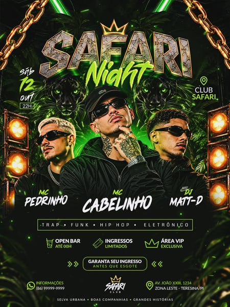 Safari Night Pedrinho Cabelinho Matt-D Festa Selva PSD Editável