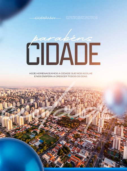 ANIVERSÁRIO DA CIDADE PAISAGEM URBANA SOCIAL MEDIA FLYER PSD EDITÁVEL