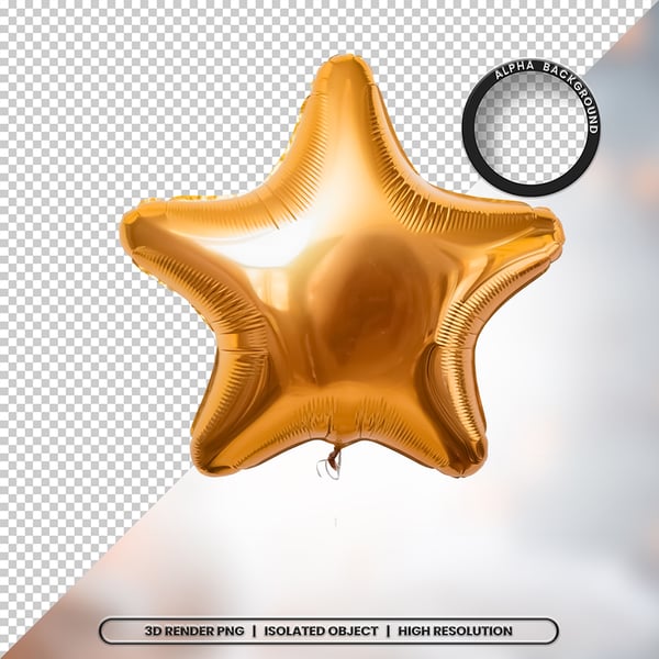 3D RENDER BALÃO METALIZADO ESTRELA DOURADO ELEMENTO ÍCONE PSD PNG