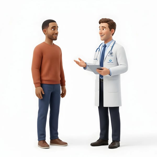 DOCTOR PATIENT STANDING MEDICAL CONSULTATION CONVERSATION