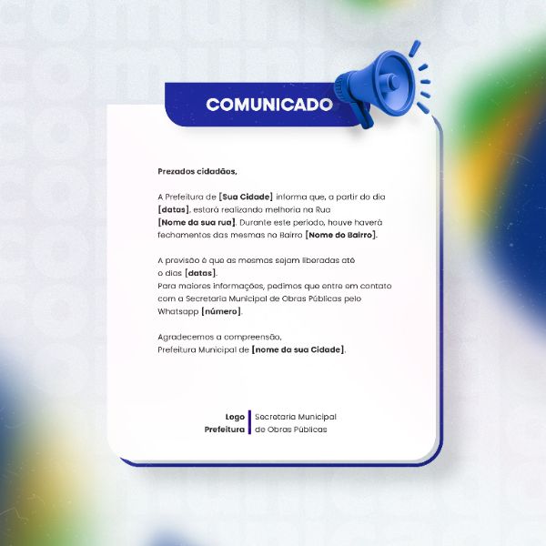 PREFEITURA COMUNICADO AVISO INFORME IMPORTANTE SOCIAL MEDIA FLYER PSD EDITÁVEL