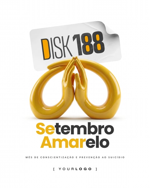 Arte SETEMBRO AMARELO MÃOS E ADESIVO DISK 188 PSD EDITÁVEL