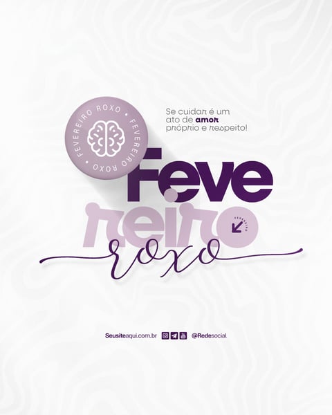 FEVEREIRO ROXO MÊS DE ALERTA SOBRE ALZHEIMER, LÚPUS E FIBROMIALGIA SOCIAL MEDIA PSD EDITÁVEL