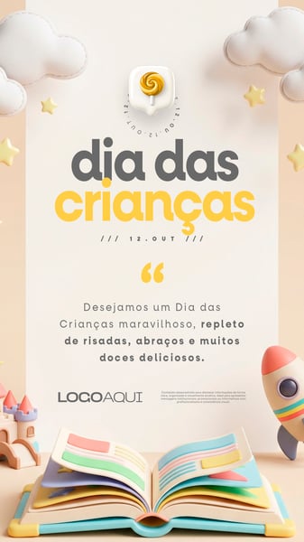 DIA DAS CRIANÇAS BRINQUEDOS 3D SOCIAL MEDIA FLYER PSD EDITÁVEL STORY