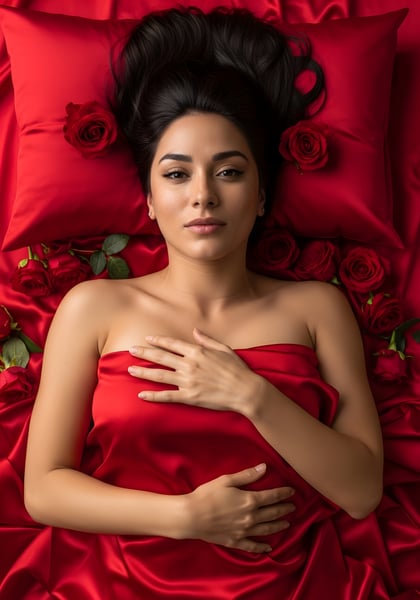 LINDA MULHER DEITADA EM SEDA COM ROSAS DIA DA MULHER 03