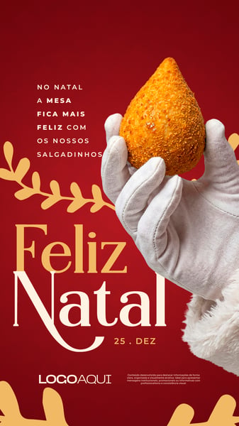 FELIZ NATAL SALGADINHO NA MÃO DE PAPAI NOEL SOCIAL MEDIA FLYER PSD EDITÁVEL STORY