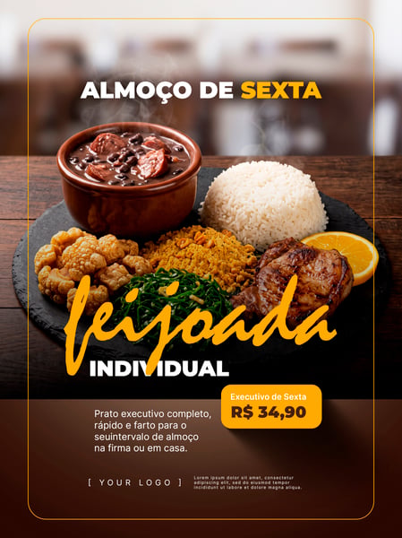 FEIJOADA INDIVIDUAL ALMOÇO DE SEXTA SOCIAL MEDIA FLYER PSD EDITÁVEL