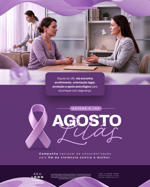 AGOSTO LILÁS CAMPANHA DE CONSCIENŢIZAÇÃO PELO FIM DA VIOLÊNCIA CONTRA A MULHER SOCIAL MEDIA PSD EDITÁVEL 4