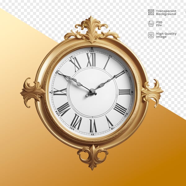 ELEMENTO 3D RELÓGIO DOURADO DECORAÇÃO NATAL ANO NOVO PNG