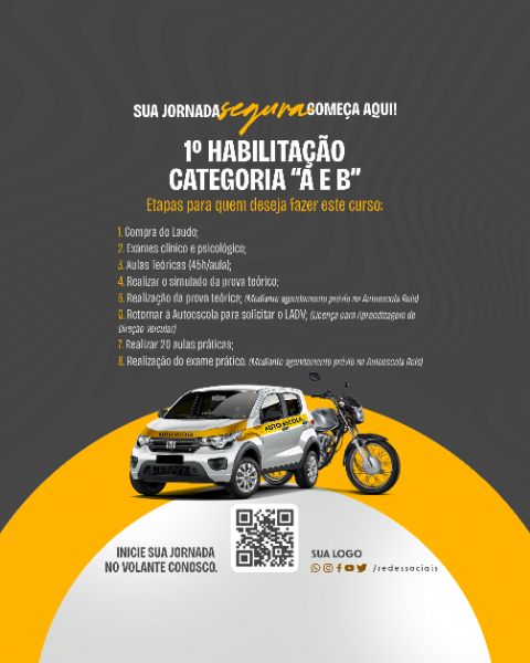 SOCIAL MEDIA - AUTO ESCOLA - ETAPAS PARA A CATEGORIA A E B