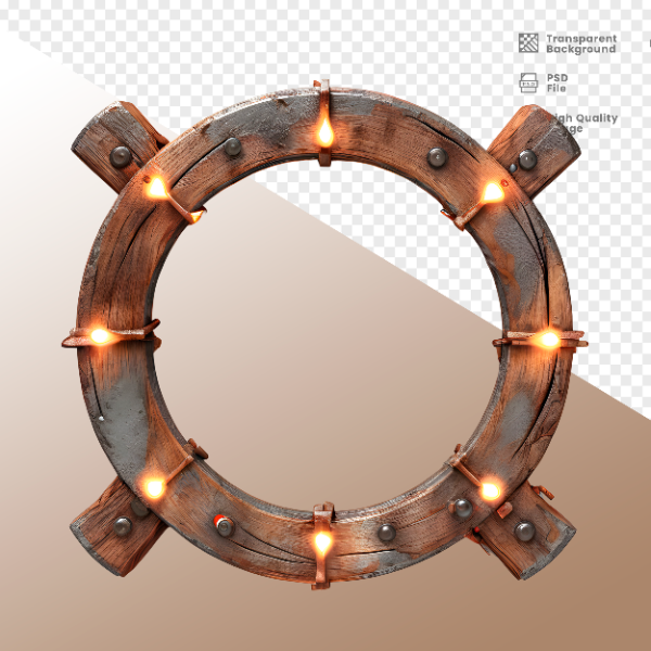 CÍRCULO DE MADEIRA COM LUZ - ELEMENTO 3D PARA COMPOSIÇÃO - WOOD