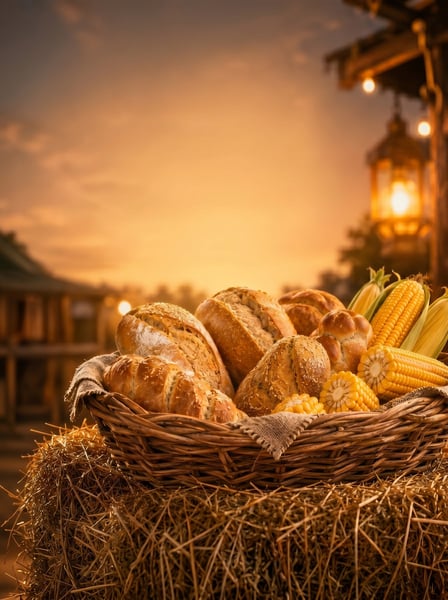 SÍTIO COM CESTA DE PÃES E MILHO 123