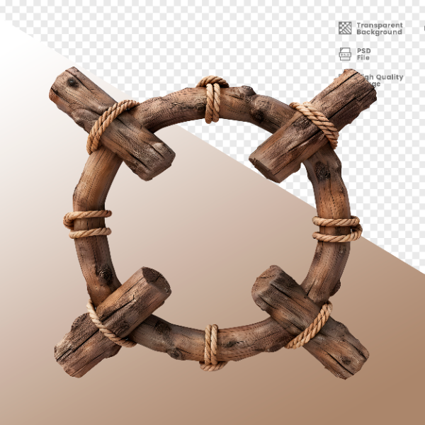 CÍRCULO MADEIRA E CORDA  ELEMENTO 3D PARA COMPOSIÇÃO - WOOD