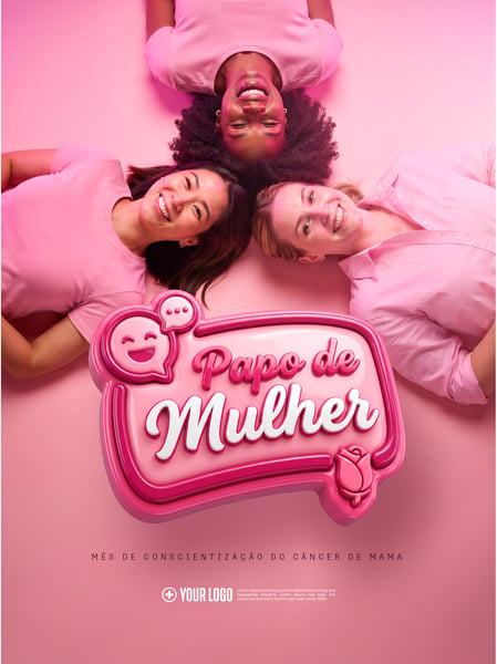 CAMPANHA PAPO DE MULHER CÂNCER DE MAMA SOCIAL MEDIA FLYER PSD EDITÁVEL