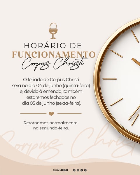 horário de funcionamento feriado de Corpus Christi