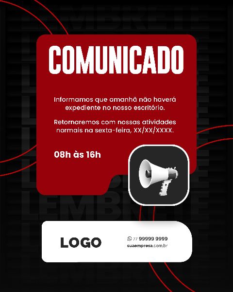 SOCIAL MEDIA PARA AVISOS E COMUNICADOS - VERMELHO