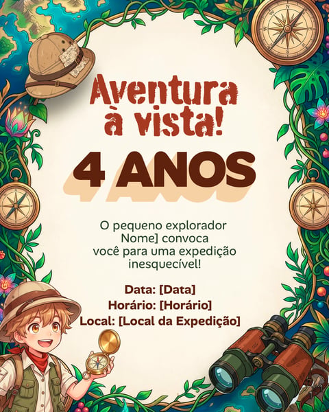 CONVITE ANIVERSÁRIO PEQUENO EXPLORADOR PSD EDITÁVEL