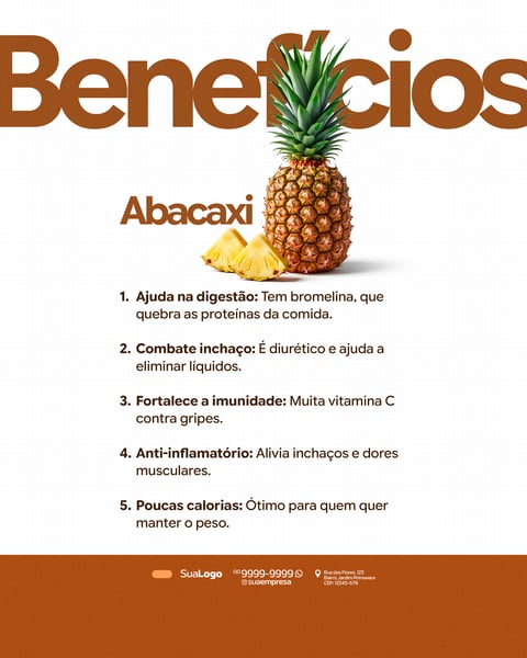 BENEFÍCIOS ABACAXI FRUTA SOCIAL MEDIA PSD EDITÁVEL