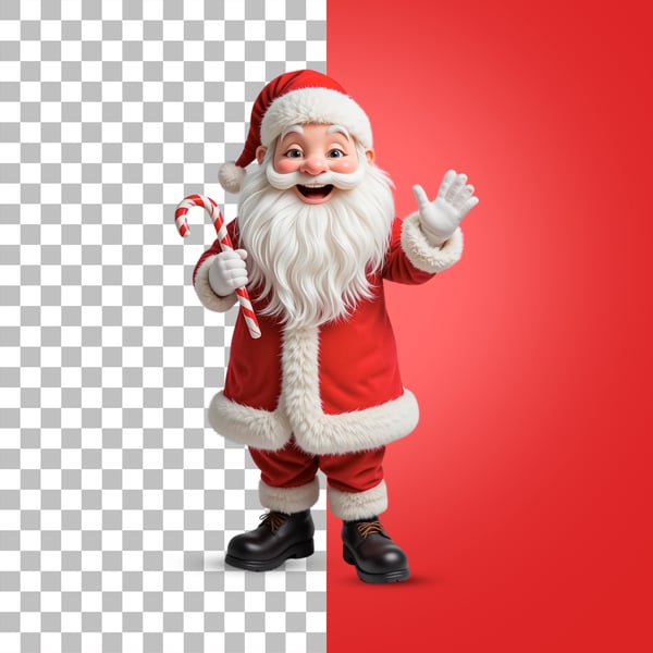 PAPAI NOEL EM PÉ ACENANDO FELIZ PSD EDITÁVEL