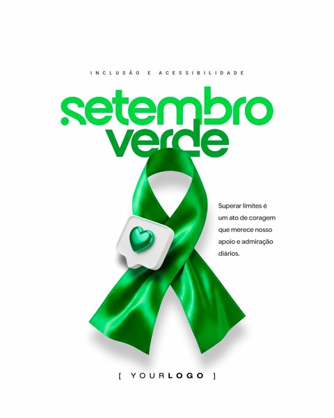 POST MÍDIA SOCIAL SETEMBRO VERDE LAÇO 3D ÍCONE CORAÇÃO PSD EDITÁVEL