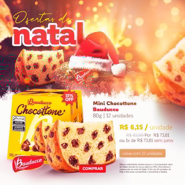 EMM SOCIAL MEDIA FELIZ NATAL FEED OFERTAS DE NATAL MINI CHOCOTTONE BAUDUCO 80G