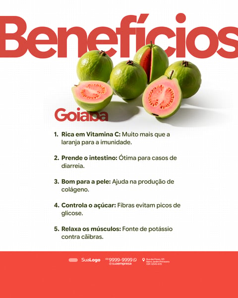 BENEFÍCIOS GOIABA FRUTA SOCIAL MEDIA PSD EDITÁVEL