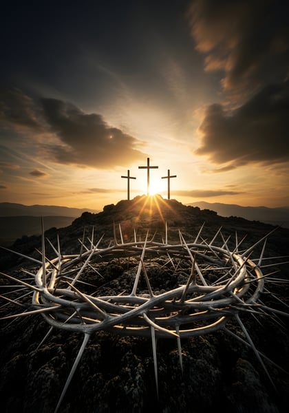 3 CRUZ NO MONTE DO CALVÁRIO ONDE JESUS FOI CRUCIFICADO COM A COROA DE ESPINHOS EM BAIXO 01