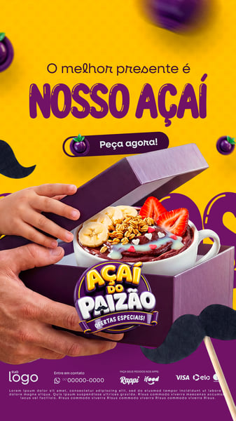 O MELHOR PRESENTE É NOSSO AÇAÍ GIFTBOX AÇAITERIA AÇAÍ DIA DOS PAIS STORY SOCIAL MEDIA PSD EDITÁVEL