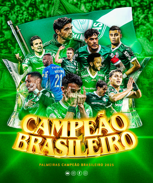 FLYER ESPORTIVO FUTEBOL PALMEIRAS CAMPEÃO BRASILEIRO 2025