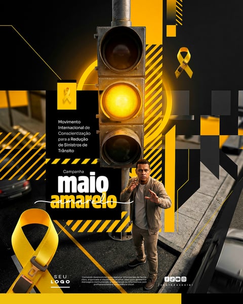 Maio Amarelo Movimento Internacional de Conscientização para a Redução de Acidentes Sinistros de Trânsito Social Media PSD Editável 5