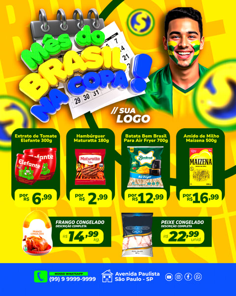 Flyer Mês do Brasil na Copa Supermercado PSD Editável