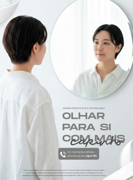 Campanha Janeiro Branco Mulher Se Olhando No Espelho Saúde Mental Social Media PSD Editável