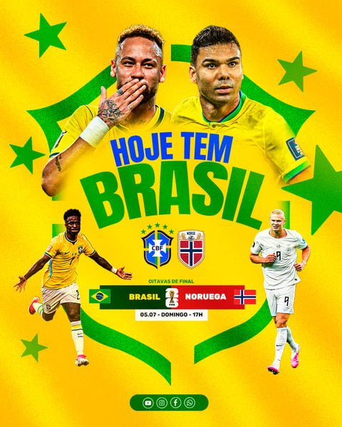 Futebol Copa do Mundo Brasil x Noruega Oitavas de Final Flyer Esportivo PSD Editável