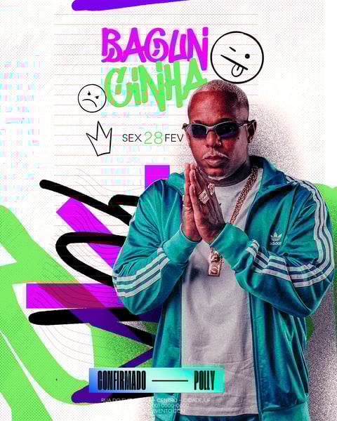 FLYER PARA ARTISTA CONFIRMADO 2 EVENTO BAGUNCINHA FEST PARA FEED PSD EDITÁVEL