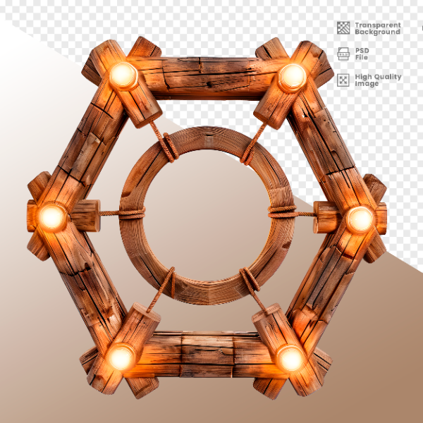 CÍRCULO DE MADEIRA COM LUZ - ELEMENTO 3D PARA COMPOSIÇÃO - WOOD