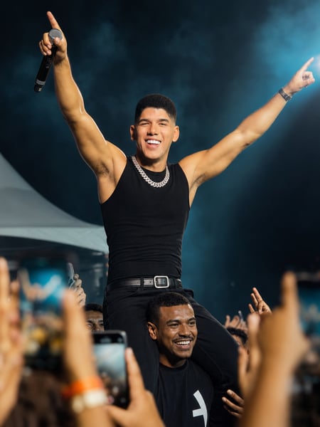 Prompt Editável para Artista Cantor em cima do palco de show ensaio artista