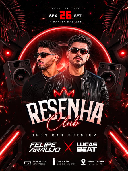 Festa Resenha Club Flyer Noturno com Open Bar Premium PSD Editável