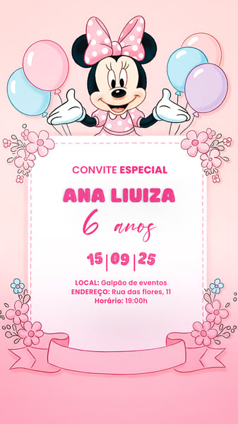 CONVITE ANIVERSÁRIO INFANTIL MINNIE MINEY SOCIAL MEDIA PSD EDITÁVEL 6