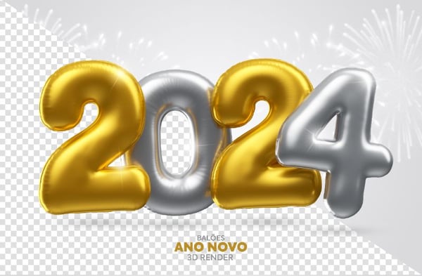 Balão Feliz Ano Novo 2024 Elemento 3D